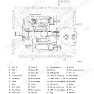 Daewoo Solar 030 Plus, Solar 035, 035 main pump construction exploded view diagram with numbered parts list.
