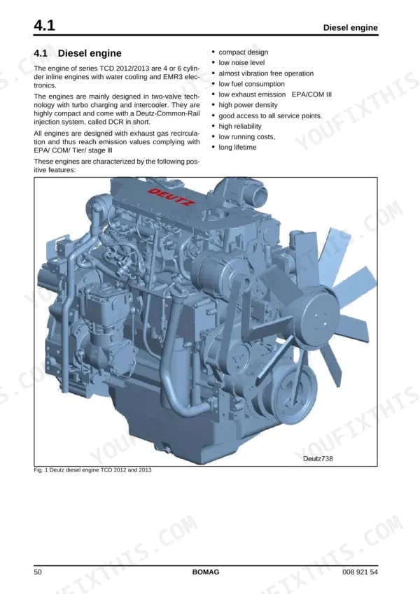 Bomag BF 800 P Deutz TCD 2012 2013 diesel engine rendering with labeled component features