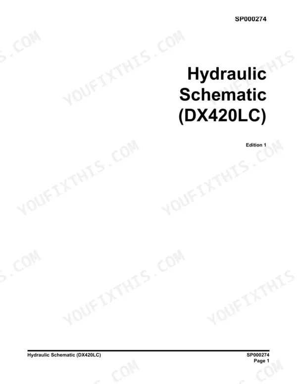 Doosan Daewoo DX420LC hydraulic schematic cover page SP000274, Edition 1.