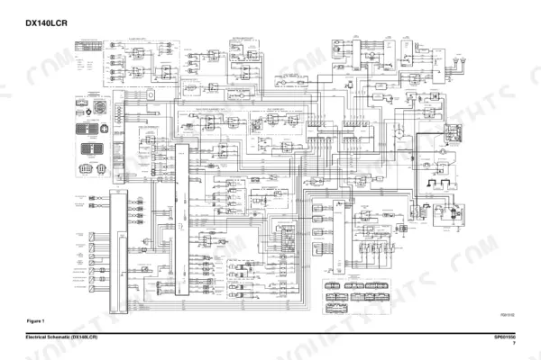 Full electrical schematic for the DX140LCR with connectors and wire codes