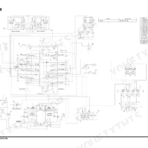 Doosan DX210, DX225LCB hydraulic schematic diagram showing main control valves, travel motors, and pump system components.