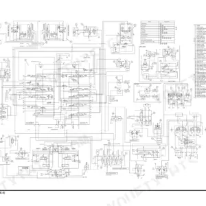 Doosan DX225LC-3 hydraulic schematic diagram showing main control valve, pumps, cylinders, and component index list.