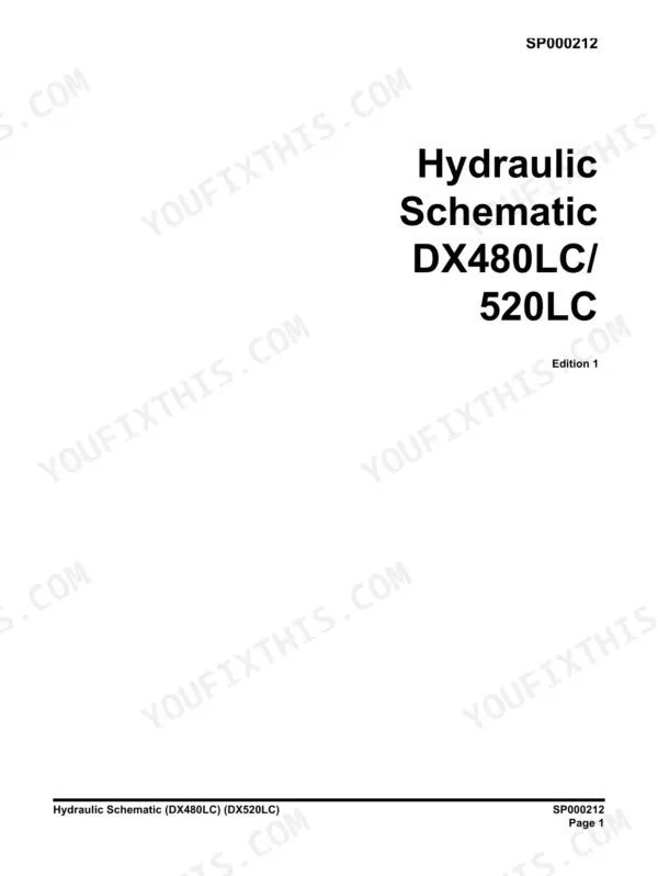 Doosan DX480LC, DX520LC, DX420LC hydraulic schematic cover page SP000212, Edition 1.
