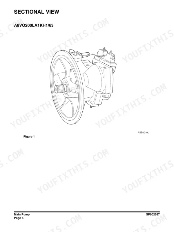 Sectional view of the Rexroth A8VO200 main hydraulic pump