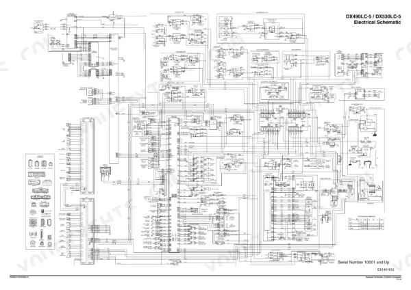 Oversize machine electrical schematic showing control units, harness connectors and wire codes