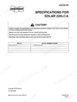 doosan-solar-220lc-6-track-excavator-shop-manual-023-00058e-specs-47.webp Doosan Solar 220LC-6 specifications page with safety caution and serial number range table 222221 and up.