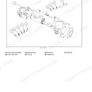 New Holland Workmaster 25S exploded view diagram of the front axle housing assembly and component localization.