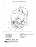 ee1ab37b-b-controls-33 Link-belt 80, SPIN ACE, SPIN ACE 80 operator compartment controls diagram showing seat, levers, pedals, and instrument panel.