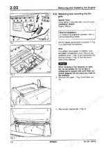 Bomag BC 601 RB, BC 601 RS engine removal procedure showing battery disconnect, battery terminal, and cover removal steps.