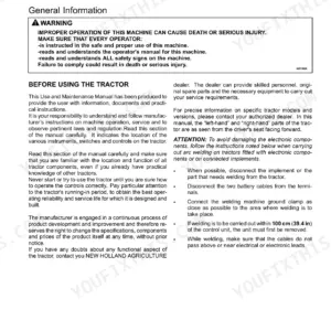 New Holland T5.95, T5.105, T5.115 operator manual page covering safety warnings and welding precautions for electronic components.