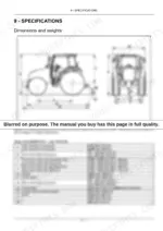 f85dd345-b-specs-231 New Holland T5.95, T5.105, T5.115 tractor dimensions and weights specification table and diagram with labeled points.