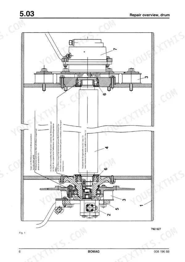 fbc0f11f-b2-exploded-view-92 Bomag BW 100 AD-3, BW 120 AD-3, BW 100 AC-3, BW 120 AC-3 repair overview diagram of the roller drum exciter shaft assembly.