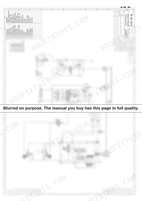 Bomag BW 135 AD, BW 138 AD, BW 138 AC hydraulic schematic diagram showing pumps, motors, and component pressure table.