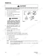 ff783e4b-b-procedures-107 Terex TXC 140LC-1 to 470LC-1 cab removal procedure, safety warnings, and Figure 1 diagram of controls and battery disconnection.