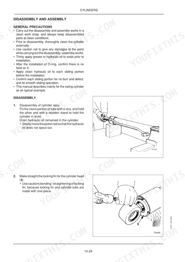 Fiat Kobelco E16 EVOLUTION, E18 EVOLUTION hydraulic cylinder disassembly and assembly procedure diagrams.