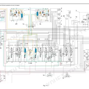 Fiat Kobelco E40.2SR, E50.2SR hydraulic travel circuit diagram showing forward operation at travel 2nd speed.