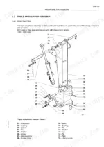 fiat-kobelco-ex95w-wheel-excavator-repair-manual-front-end-attachment-557.webp Fiat Kobelco EX95W exploded view of the triple articulation assembly, boom, and lifting cylinder with numbered parts list.