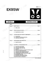 fiat-kobelco-ex95w-wheel-excavator-repair-manual-hydraulic-system-693.webp Fiat Kobelco EX95W electrical system section table of contents listing safety, components, and wiring connections.