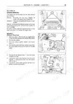fiat-kobelco-sl35b-sl40b-compact-loader-workshop-manual-604-06-899-01-procedures-73.webp Fiat Kobelco SL35B, SL40B engine removal procedure, boom lock pins, engine hood, and air cleaner hose diagrams.