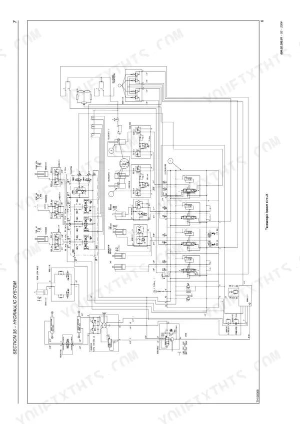 Fiat Kobelco T13, T14, T17 hydraulic system diagram showing telescopic boom circuit, valves, and cylinder connections.