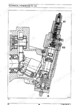 fiatallis-fx140-fx140lc-crawler-excavator-manual-set-service-hydraulic-system-761-1.webp FiatAllis FX140, FX140LC technical manual cross-section diagram of hydraulic pump assembly with X1, X3, and A ports.