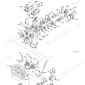 Hitachi EX100-5, EX100M-5, EX110-5, EX110M-5, 100M-5, 110-5, 110M-5 exploded view diagram for pump device disassembly and components.