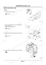 hitachi-ex100-5-to-ex110m-5-hydraulic-excavator-service-manual-procedures-424.webp Hitachi EX100-5, EX100M-5, EX110-5, EX110M-5, 100M-5, 110-5, 110M-5 cab removal procedure, seat, rear boxes, and duct component diagrams.