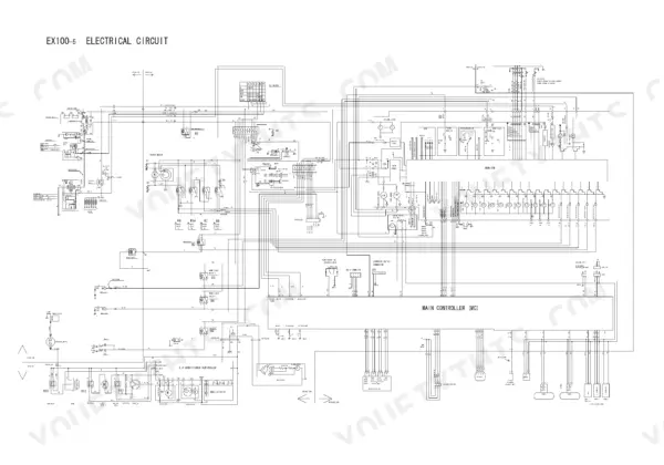Hitachi EX100-5, EX100M-5, EX110-5, EX110M-5, 100M-5, 110-5, 110M-5 electrical circuit wiring diagram showing main controller and monitor