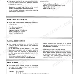 Hitachi EX200-3 excavator manual, opening page of the Workshop Manual volume: how the disassembly and assembly sections are laid out and the conventions used through the rest of the book.