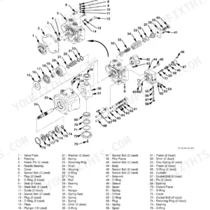 Hitachi EX80-5 exploded view diagram for pump device disassembly with numbered parts list from 1 to 79.