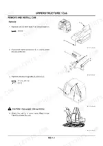 hitachi-ex80-5-hydraulic-excavator-workshop-manual-tt152e-na-procedures-327.webp Hitachi EX80-5 upperstructure cab removal procedure, including seat, electrical connector, and mounting bolt diagrams.