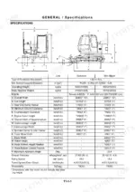 hitachi-ex80-5-hydraulic-excavator-workshop-manual-tt152e-na-specs-38.webp Hitachi EX80-5 excavator dimensions diagram and technical specifications table including weight, engine, and travel speed data.