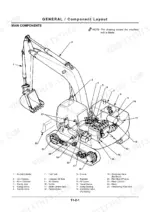 hitachi-ex80-5-hydraulic-excavator-workshop-manual-tt152e-na-system-diagram-46.webp Hitachi EX80-5 component layout diagram showing main machine parts including engine, hydraulic cylinders, and control valves.