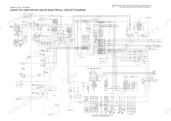Hitachi Zaxis 110 to 130LCN electrical circuit diagram with controller, monitor inputs and relays