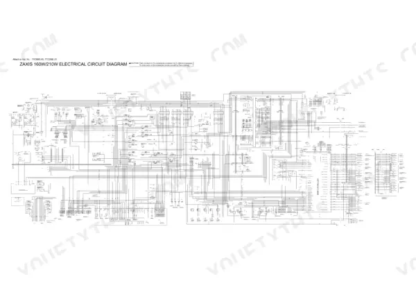 Hitachi ZAXIS 160W, ZAXIS 210W electrical circuit diagram showing main controller, sensors, and cab wiring connections.