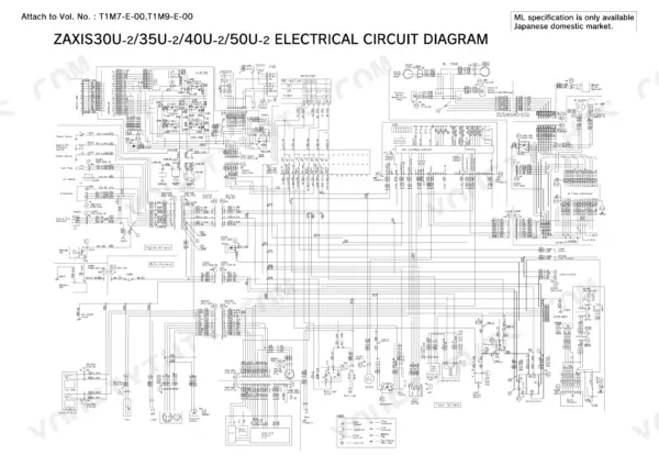 Hitachi Zaxis electrical circuit diagram with CPU control circuit, fuse box and named connectors