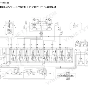 Hitachi Zaxis 40U-2 and 50U-2 hydraulic circuit diagram with control valve bank, travel and swing motors