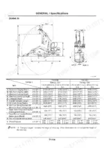 Hitachi ZAXIS30, ZAXIS35, ZAXIS40, ZAXIS50 excavator dimensions diagram and general specifications table for ZAXIS40 and ZAXIS50 models.
