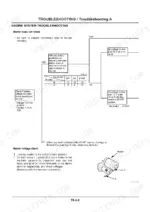 Hitachi ZAXIS30, ZAXIS35, ZAXIS40, ZAXIS50 engine starter troubleshooting flowchart and voltage check procedure.