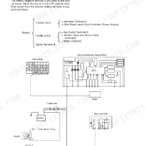 Hitachi ZAXIS30, ZAXIS35, ZAXIS40, ZAXIS50 electrical system power circuit wiring diagram with key switch and battery.