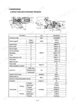 hyundai-hl740-3-wheel-loader-service-manual-specs-23-1.webp Hyundai HL740-3 wheel loader specifications table and dimensional diagram for bucket without teeth, showing weights and speeds.