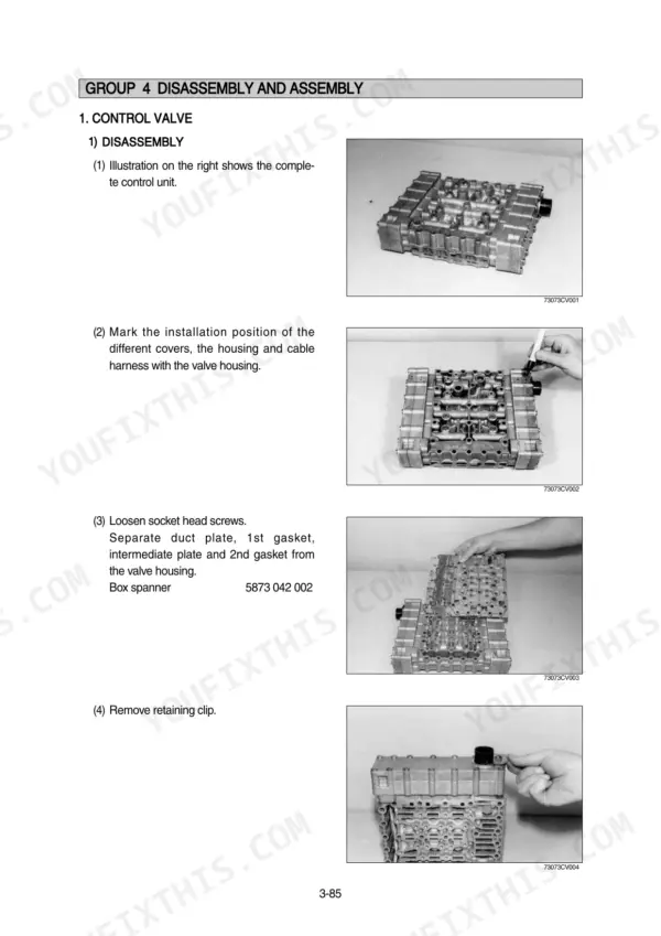 Hyundai HL760-7A, HL760XTD-7A control valve disassembly procedure steps with component photos