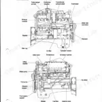 Hyundai HL780-3 engine structure diagram showing turbocharger, fuel pump, oil filter, and starting motor components.