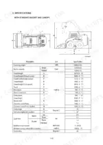 hyundai-hsl650-7a-skid-steer-loader-service-manual-specs-11.webp Hyundai HSL650-7A specifications table and dimensional diagram for standard bucket and canopy configuration.