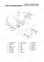 hyundai-hsl810-skid-steer-loader-service-manual-drivetrain-parts-106.webp Hyundai HSL810 power train exploded view showing gear box, axle shafts, sprockets, chains, and bearings with numbered parts list.
