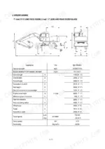 hyundai-r130w-3-wheel-excavator-service-manual-specs-19.webp Hyundai R130W-3 excavator specifications diagram and table showing dimensions, weight, and performance data.