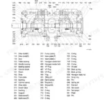 Hyundai R140W-7 main pump exploded view diagram with numbered component parts list for front and rear piston pumps.