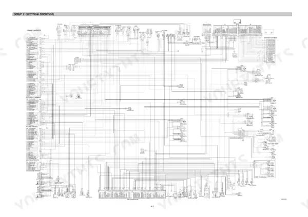 Hyundai R140W-7A electrical circuit diagram showing frame, engine, and console harness wiring connections.
