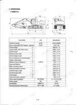 hyundai-r210-3-r210lc-3-crawler-excavator-shop-manual-specs-18.webp Hyundai R210-3, R210LC-3 excavator dimensional diagram and technical specification table including weight and dimensions.