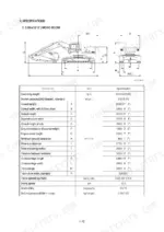 hyundai-r210nlc-7-crawler-excavator-shop-manual-specs-13.webp Hyundai R210NLC-7, 210NLC-7 mono boom specifications diagram and dimension table with operating weight and travel speed data.
